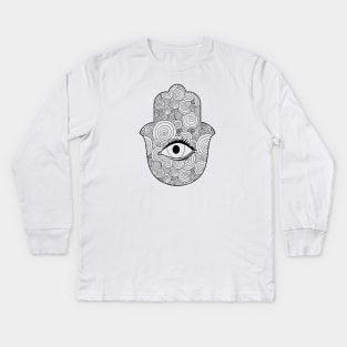 Hamsa Hand Third Eye Pyramid Spirituality, Mandala Hamsa Hand Kids Long Sleeve T-Shirt